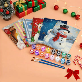 Malen nach Zahlen - 6 Mini-Gemälde | Kleiner Schneemann lächelt