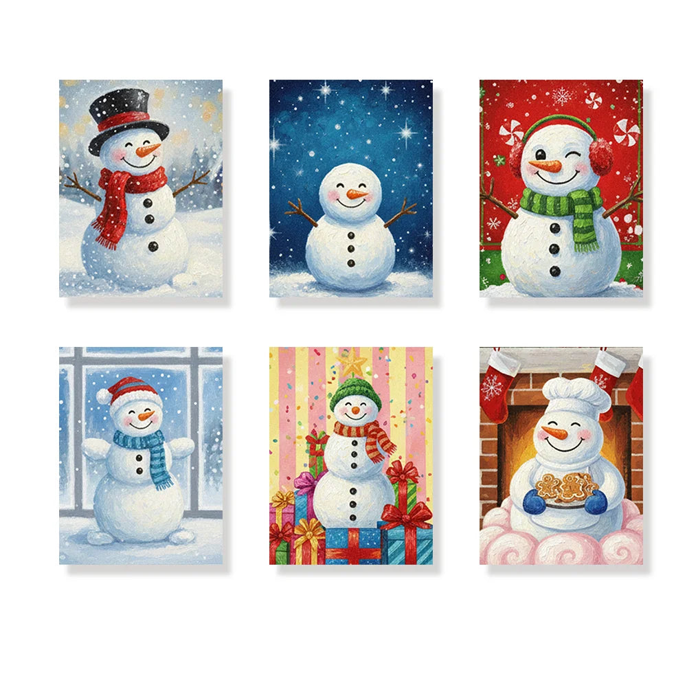 Malen nach Zahlen - 6 Mini-Gemälde | Kleiner Schneemann lächelt