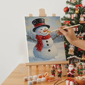 Malen nach Zahlen - 6 Mini-Gemälde | Kleiner Schneemann lächelt