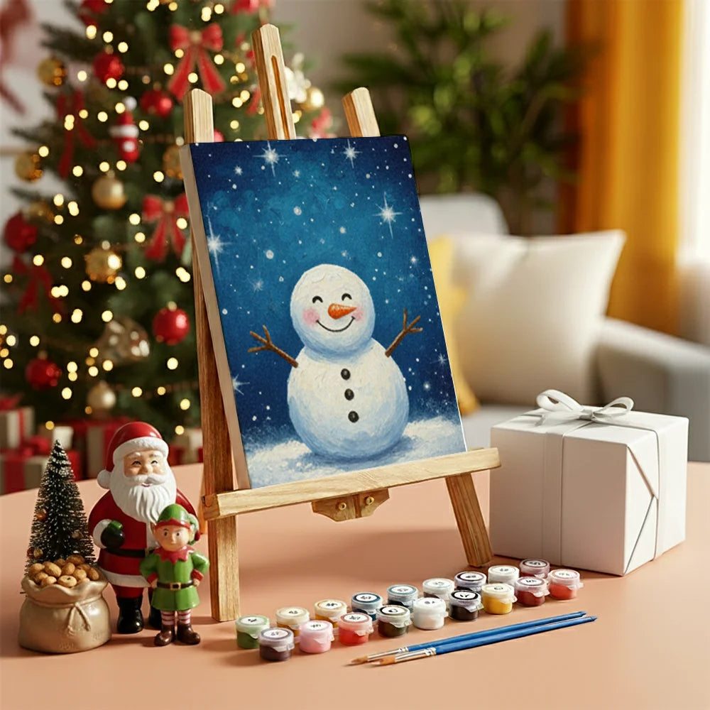 Malen nach Zahlen - 6 Mini-Gemälde | Kleiner Schneemann lächelt