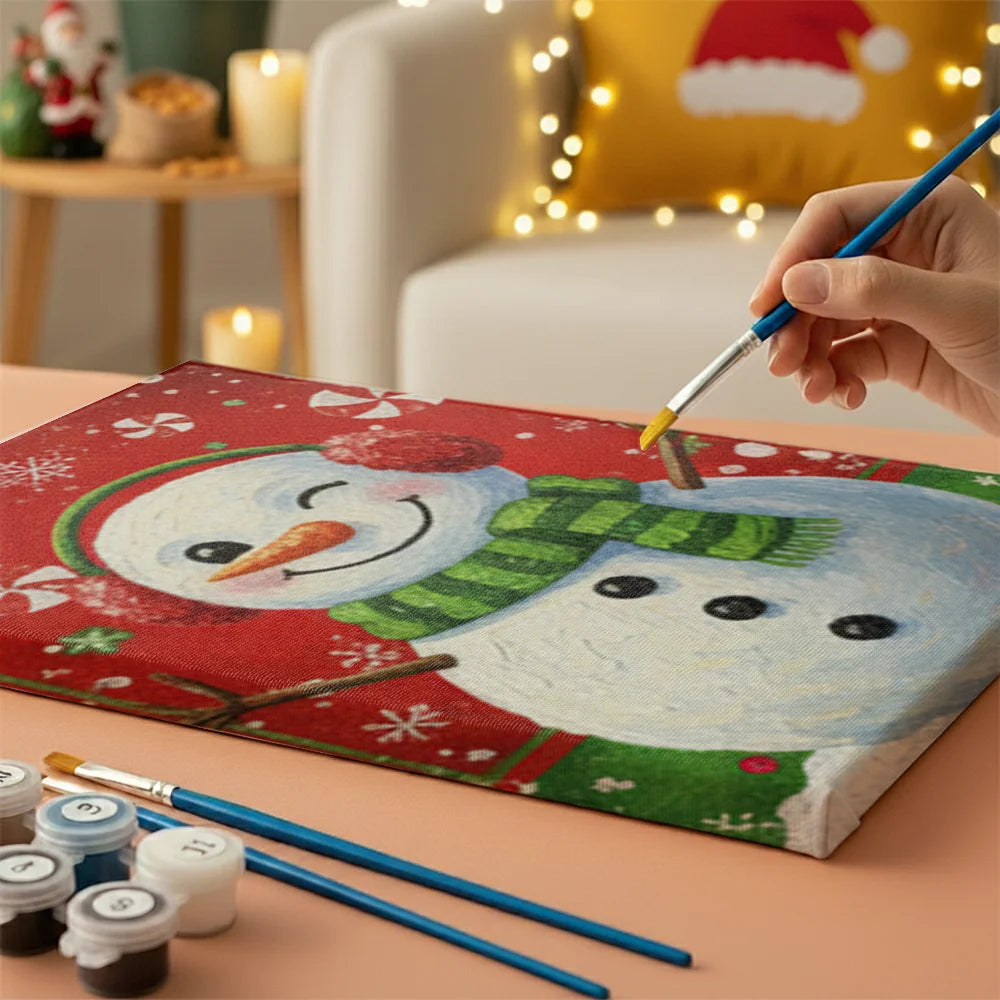 Malen nach Zahlen - 6 Mini-Gemälde | Kleiner Schneemann lächelt