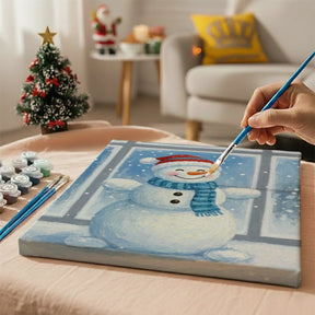 Malen nach Zahlen - 6 Mini-Gemälde | Kleiner Schneemann lächelt