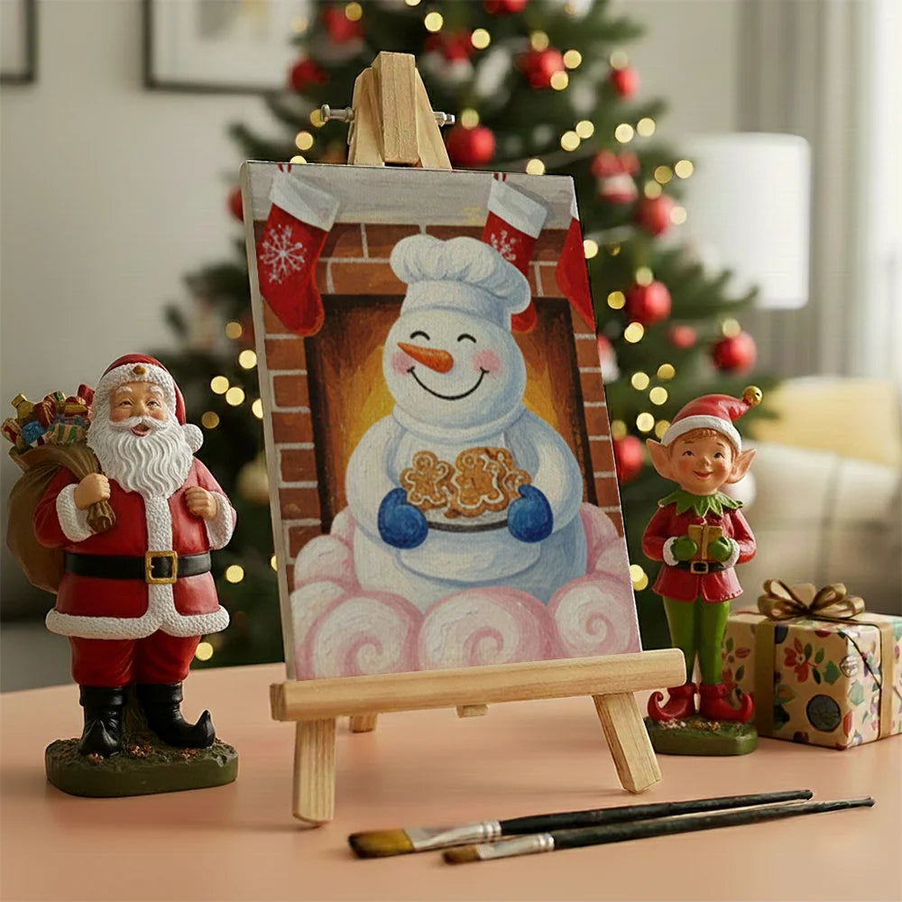 Malen nach Zahlen - 6 Mini-Gemälde | Kleiner Schneemann lächelt