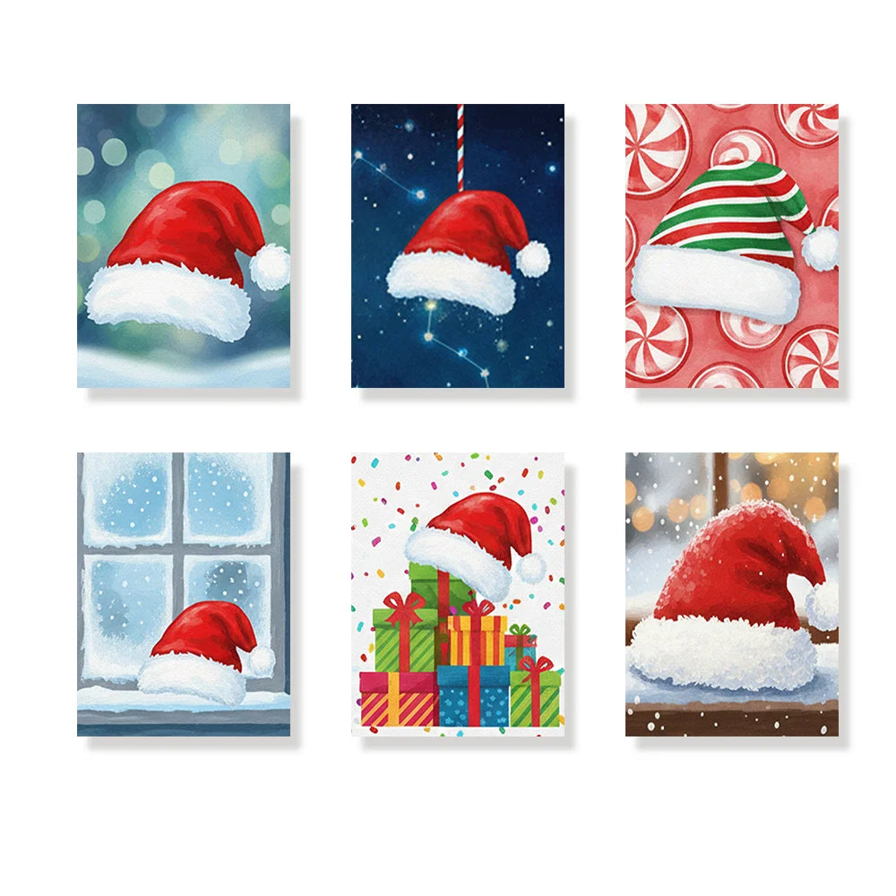 Malen nach Zahlen - 6 Mini-Gemälde | Kleines Weihnachtsmützen-Symbol