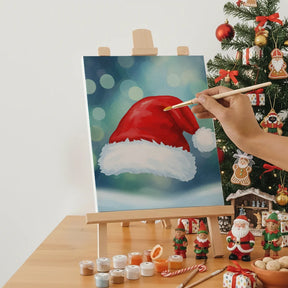 Malen nach Zahlen - 6 Mini-Gemälde | Kleines Weihnachtsmützen-Symbol