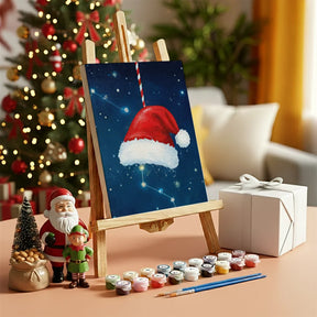 Malen nach Zahlen - 6 Mini-Gemälde | Kleines Weihnachtsmützen-Symbol