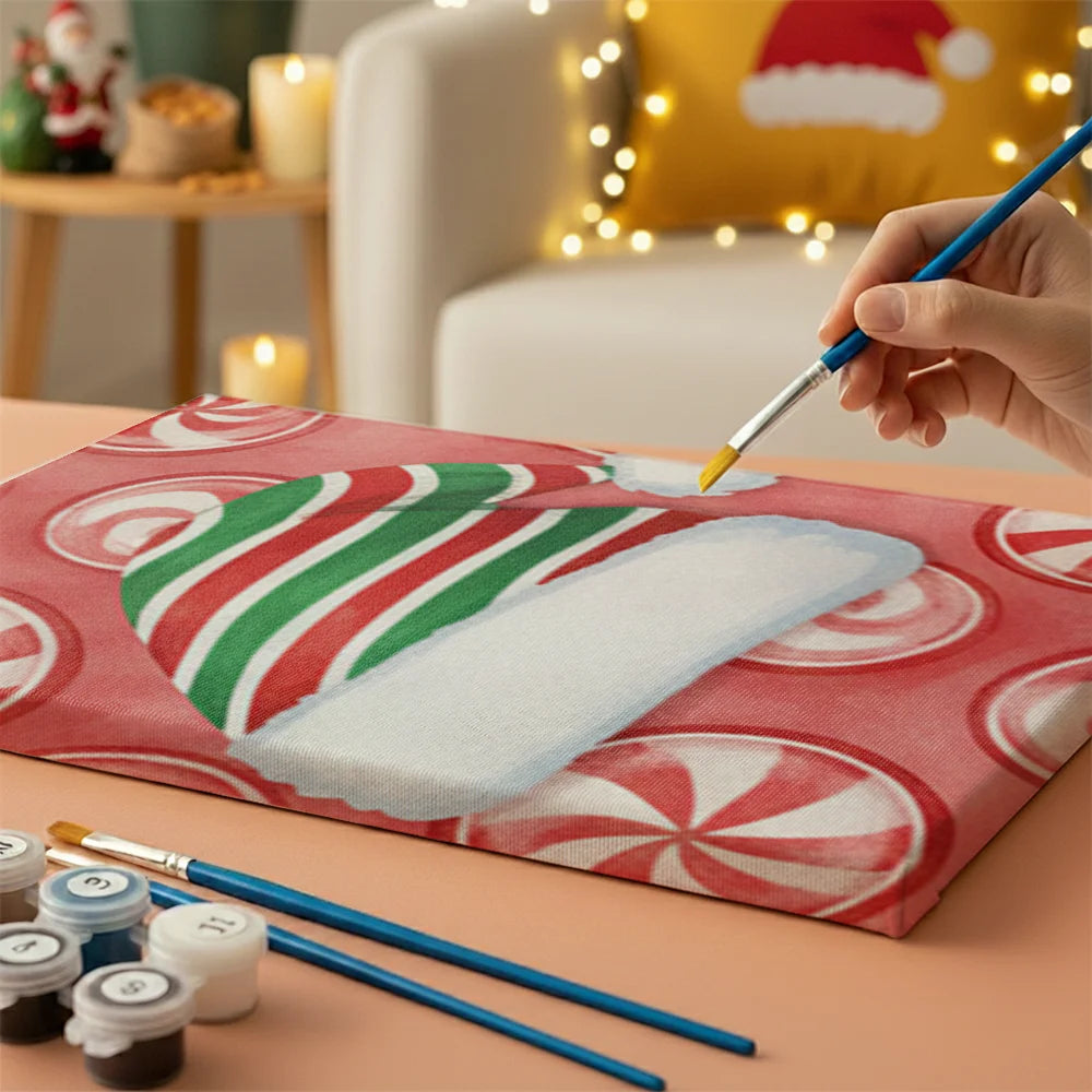 Malen nach Zahlen - 6 Mini-Gemälde | Kleines Weihnachtsmützen-Symbol