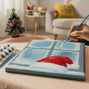 Malen nach Zahlen - 6 Mini-Gemälde | Kleines Weihnachtsmützen-Symbol