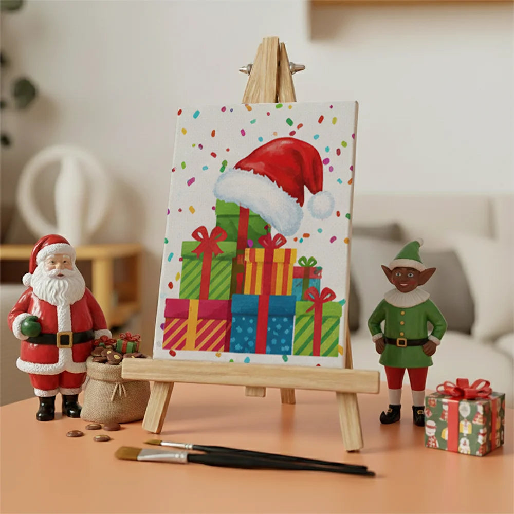 Malen nach Zahlen - 6 Mini-Gemälde | Kleines Weihnachtsmützen-Symbol