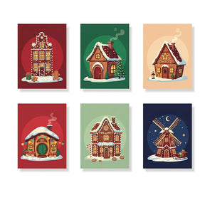 Malen nach Zahlen - 6 Mini-Gemälde | Kleines Haus mit Lichtern