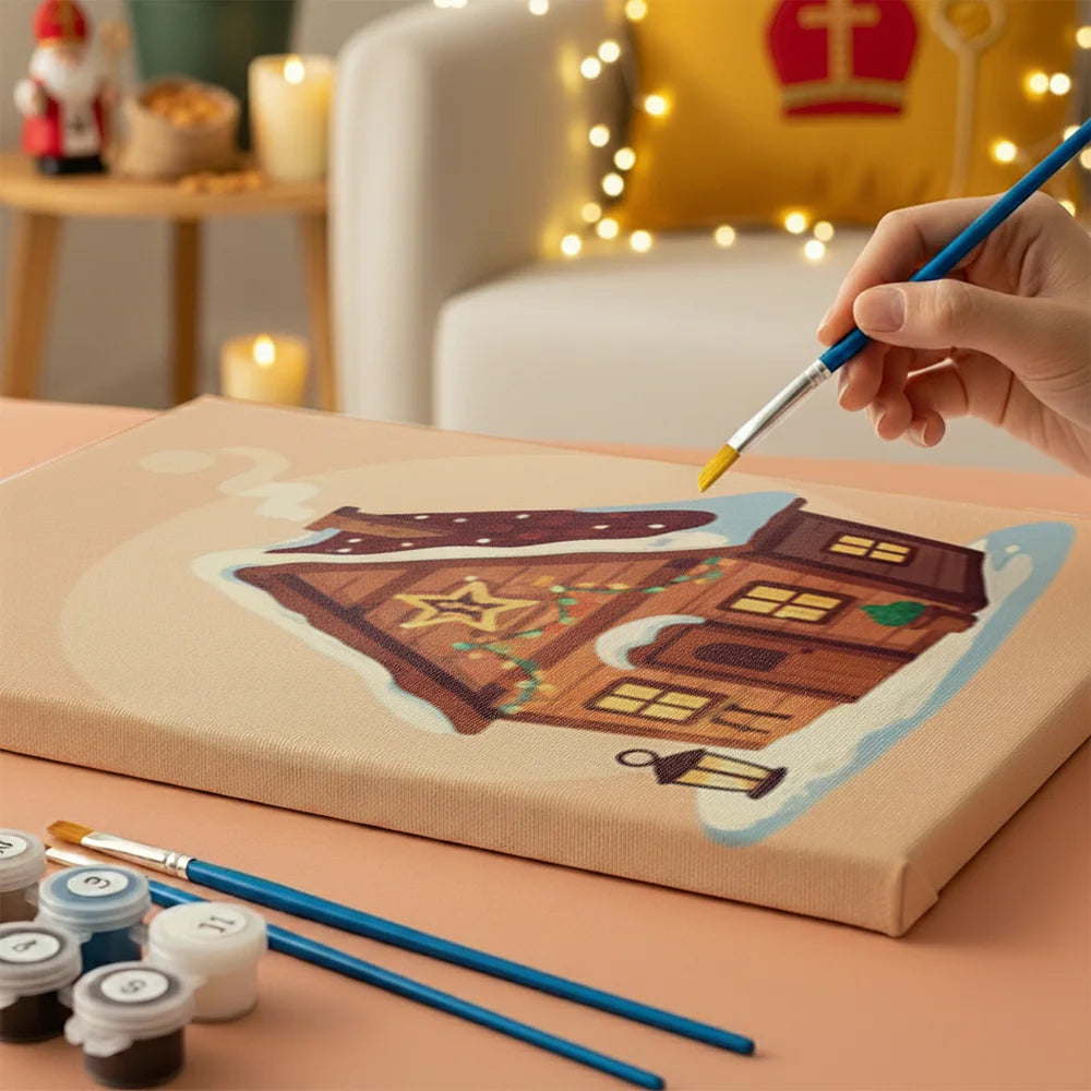 Malen nach Zahlen - 6 Mini-Gemälde | Kleines Haus mit Lichtern