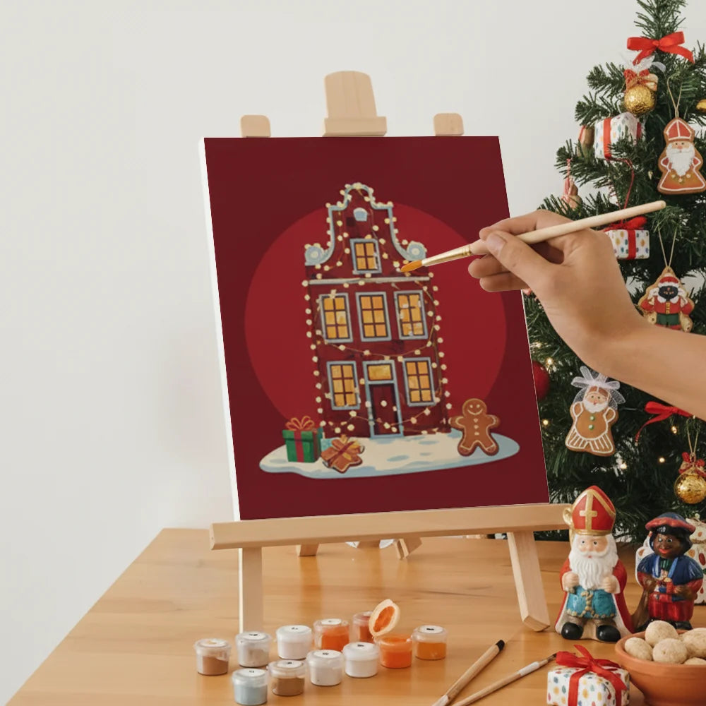 Malen nach Zahlen - 6 Mini-Gemälde | Kleines Haus mit Lichtern