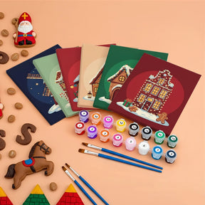 Malen nach Zahlen - 6 Mini-Gemälde | Kleines Haus mit Lichtern