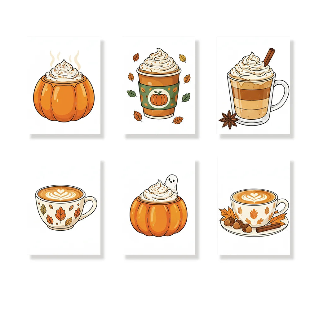 Malen nach Zahlen - 6 Mini-Gemälde | Kürbis-Latte-Tasse