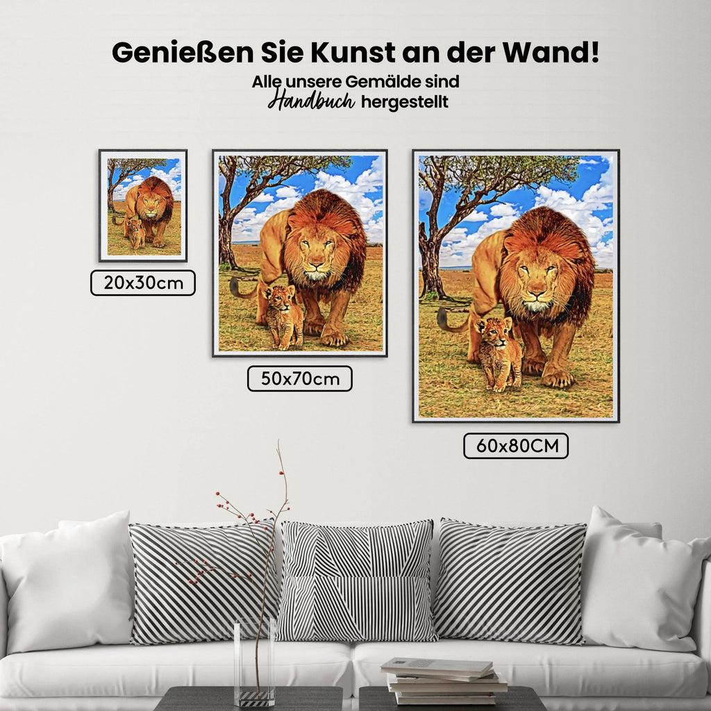 Löwe und Jungtier | Exklusives Design - Malen nach Zahlen