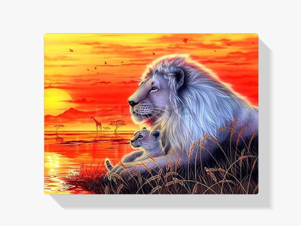 Löwen bei Sonnenuntergang - Malen nach Zahlen