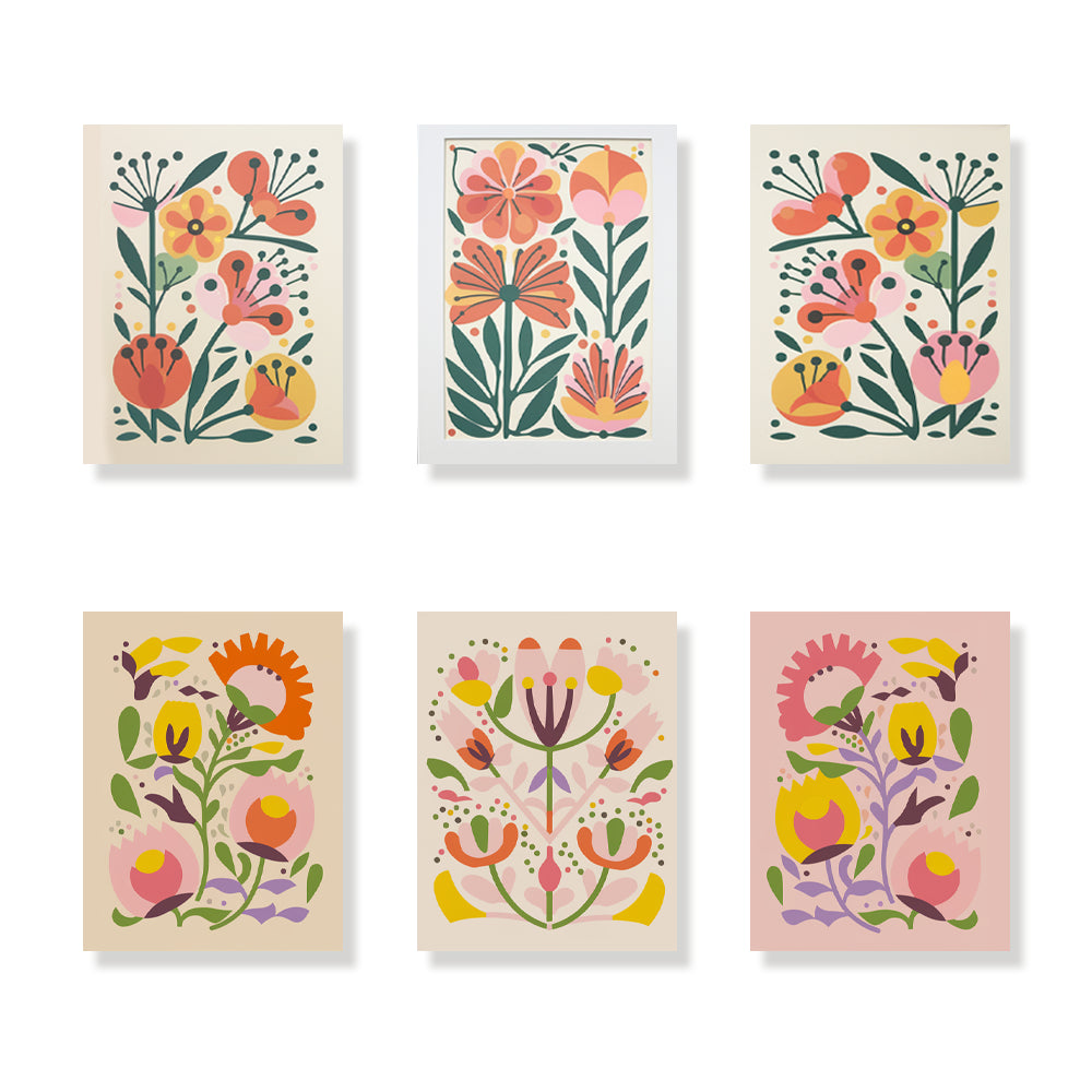 Malen nach Zahlen – 6 Mini-Gemälde Boho Blumen-Set-1