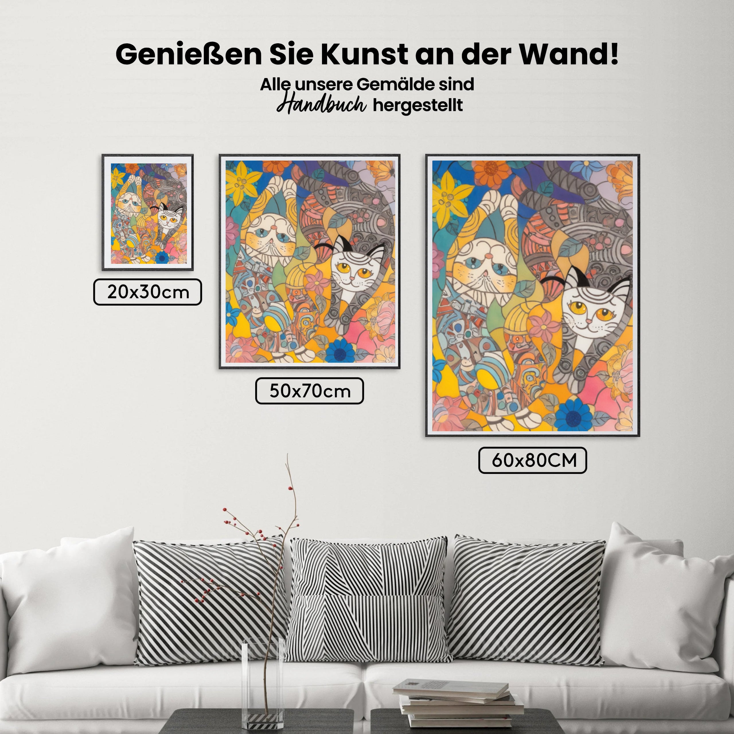 Malen nach Zahlen – Bunte Katzen in einer floralen Fantasie