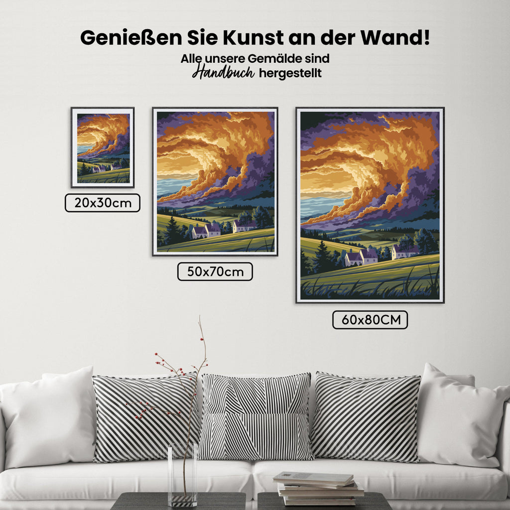 Malen nach Zahlen – Dramatische Gewitterluft über einer ländlichen Landschaft-2