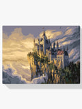 Malen nach Zahlen – Fantasievolles Schloss auf einer Klippe umgeben von Wolken V1-1