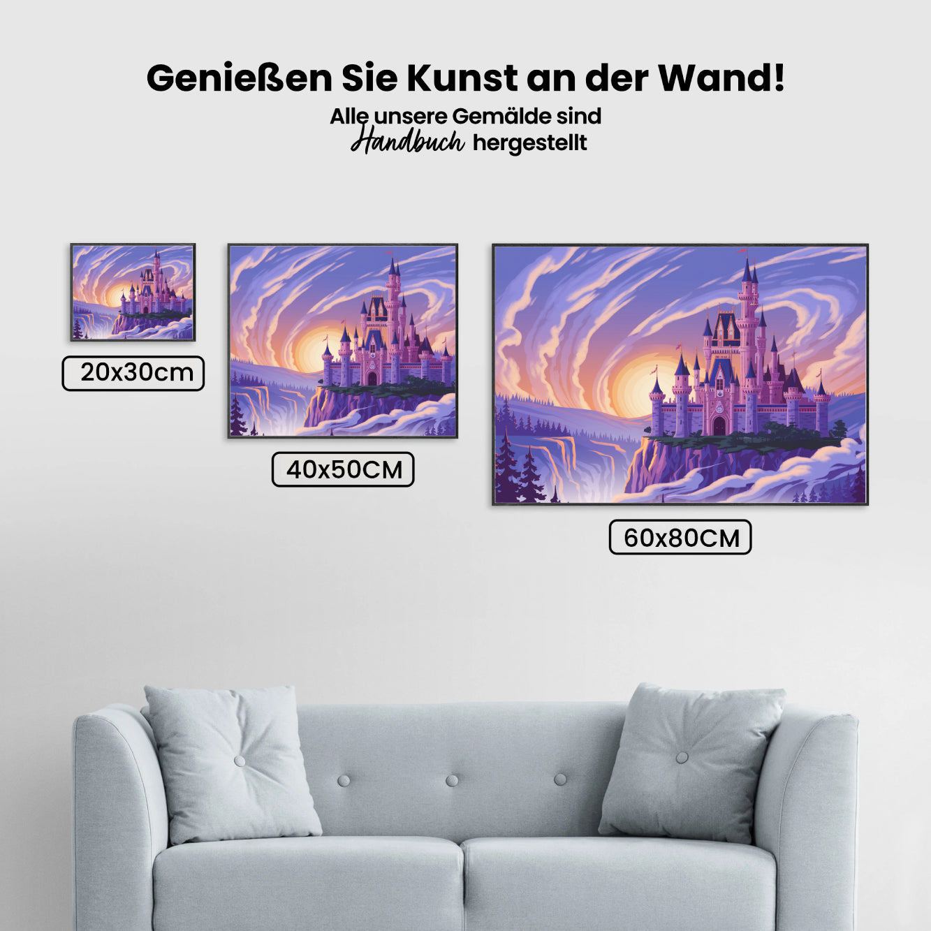 Malen nach Zahlen – Fantasievolles Schloss auf einer Klippe umgeben von Wolken V2-2