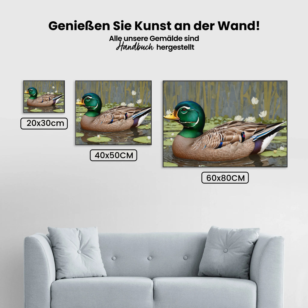 Malen nach Zahlen – Friedliche Wildente zwischen den Lilien