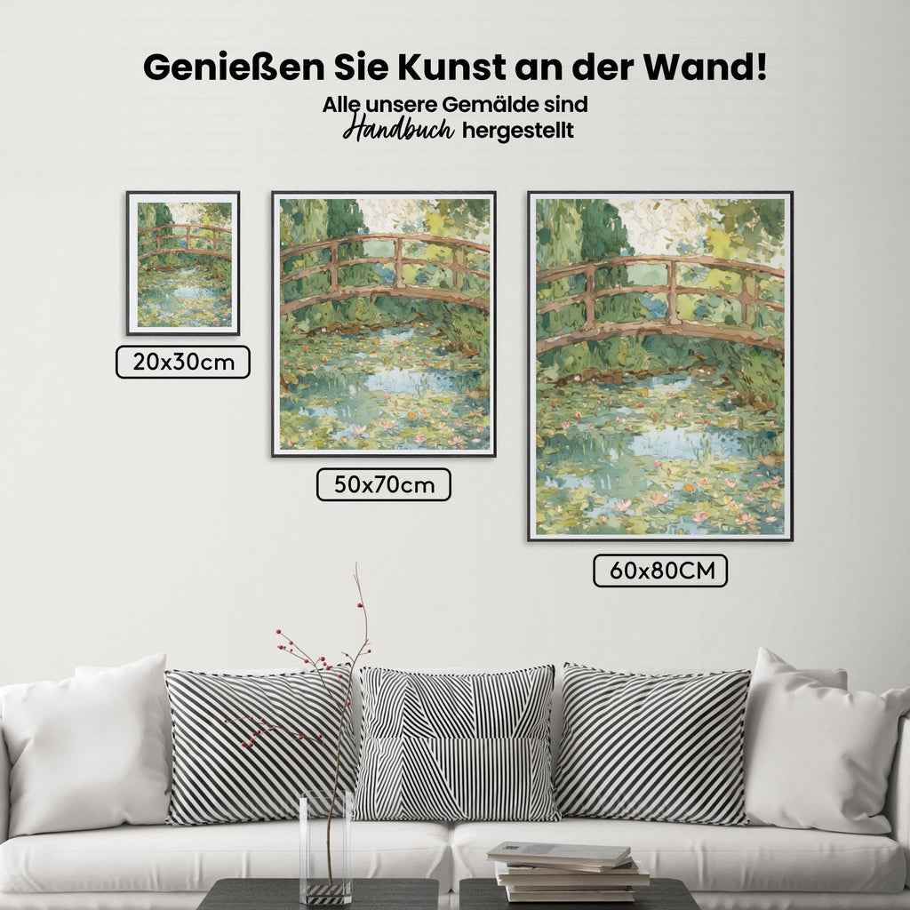 Malen nach Zahlen – Garden bridge over water lilies