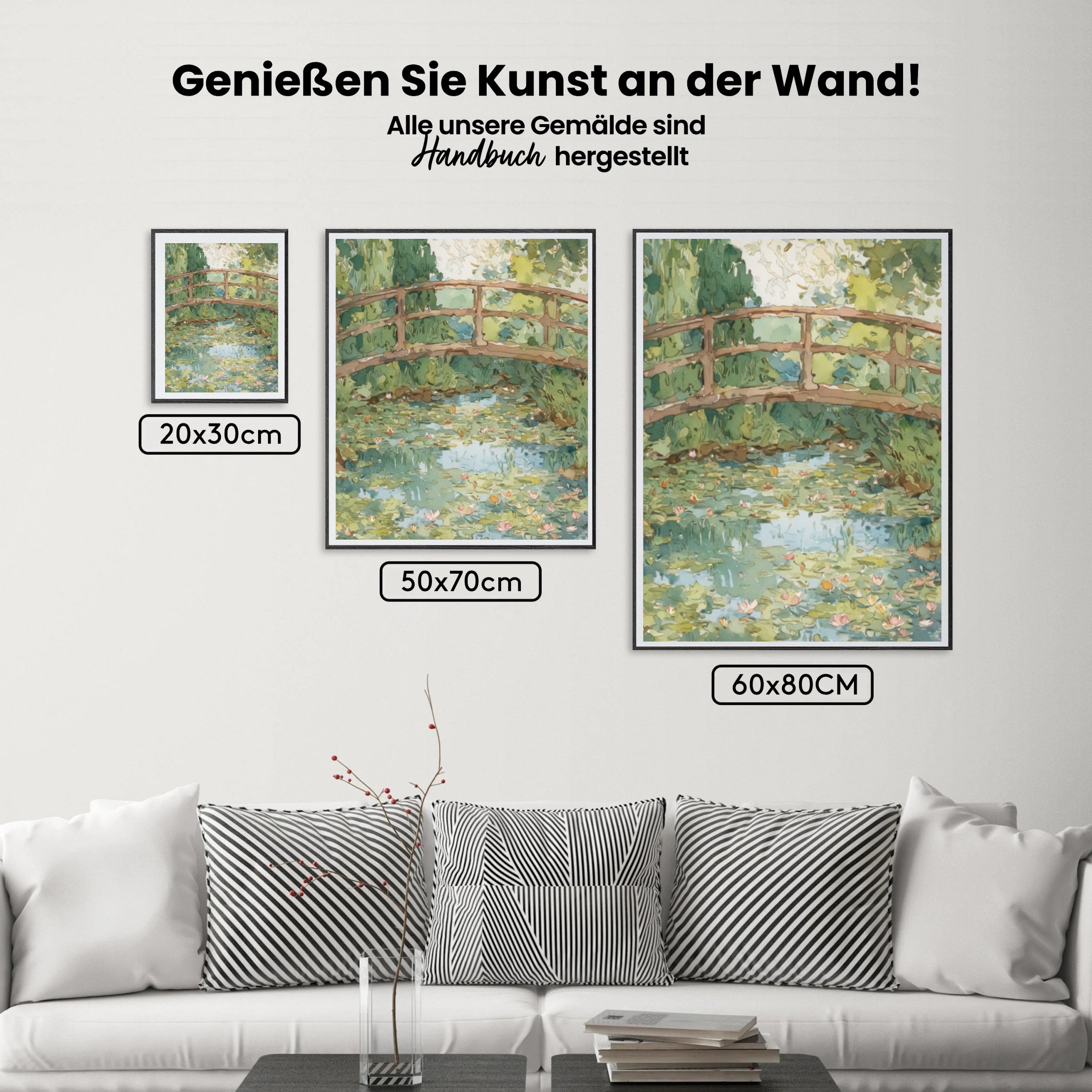 Malen nach Zahlen – Garden bridge over water lilies