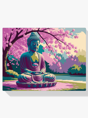 Malen nach Zahlen - Gelassene Buddha-Statue umgeben von Kirschblüten