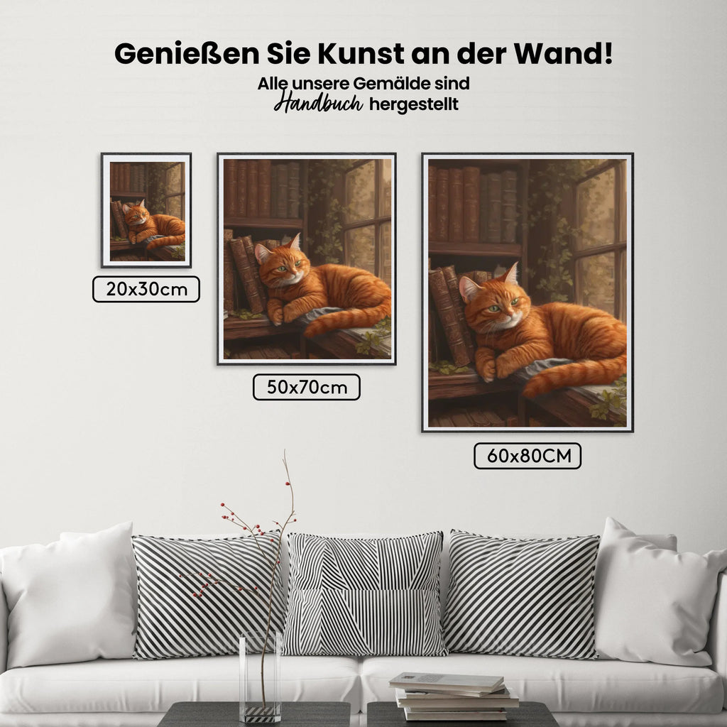Malen nach Zahlen – Gemütliche Katze in einer Bibliothek