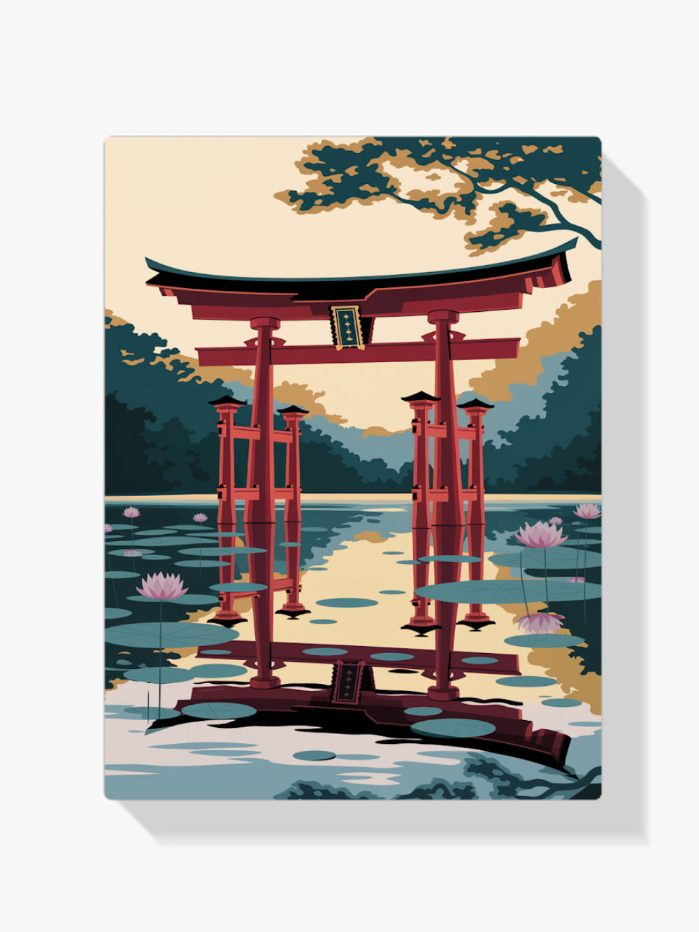 Malen nach Zahlen – Japanisches Torii-Tor in einem friedlichen Teich-1