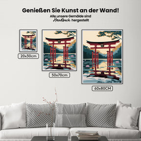 Malen nach Zahlen - Japanisches Torii-Tor in einem friedlichen Teich