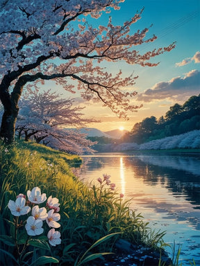 Malen nach Zahlen - Kirschblüten in der Abenddämmerung