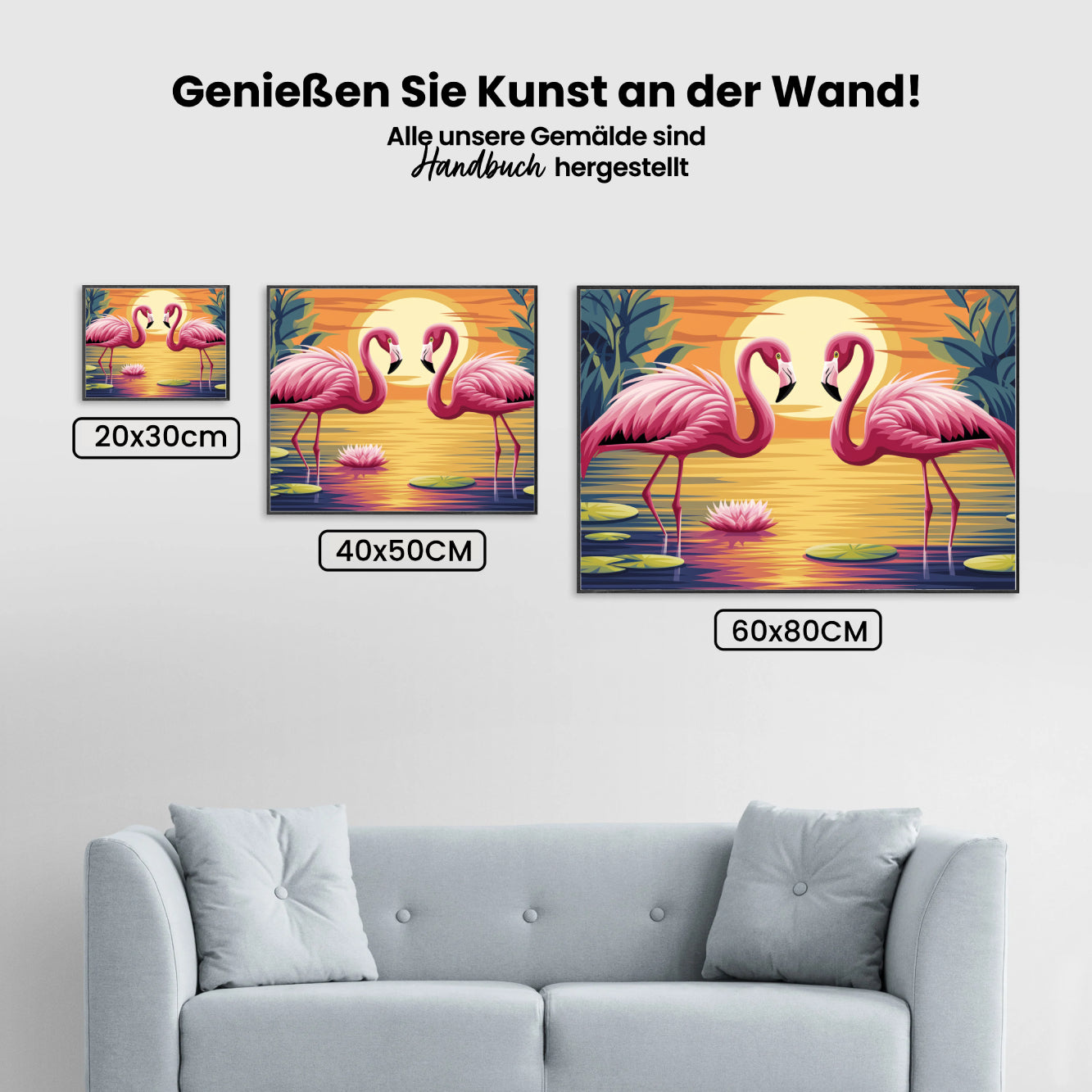 Malen nach Zahlen – Lebendige Flamingos waten in einem Teich-2