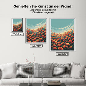 Malen nach Zahlen - Lebendiges Mohnfeld unter blauem Himmel