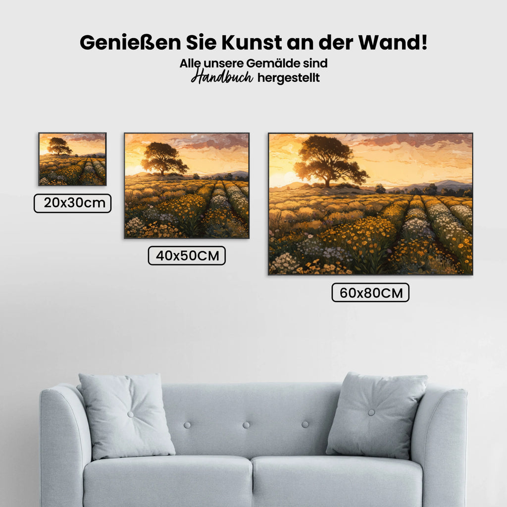 Malen nach Zahlen – Sonnenuntergang über einem Blumenfeld
