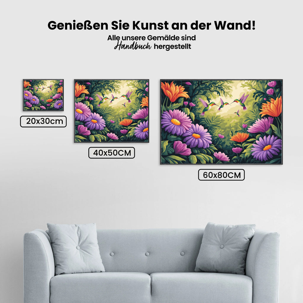 Malen nach Zahlen – Üppiger Regenwald mit exotischen Blumen und Vögeln-2