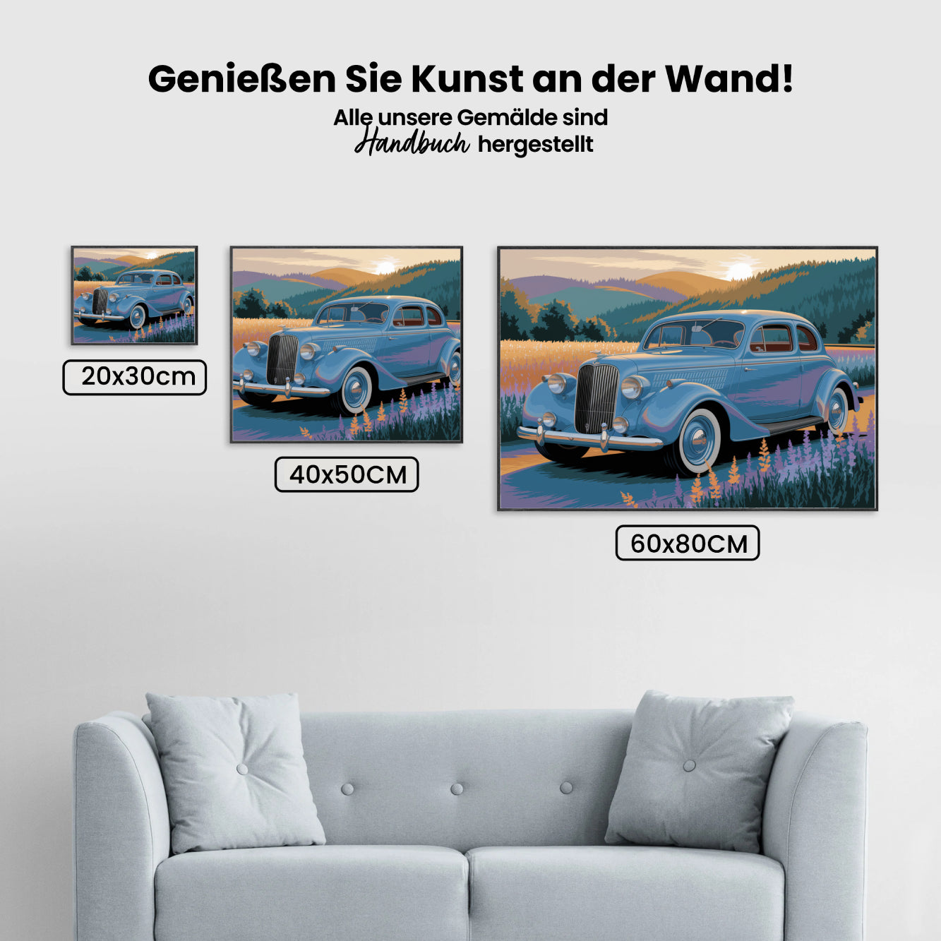 Malen nach Zahlen – Vintage-Auto in einem Blumenfeld V1-2