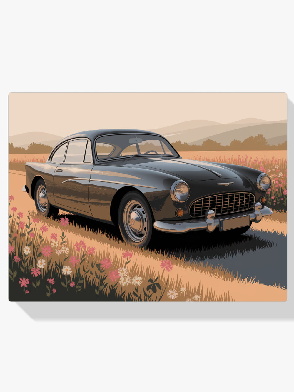 Malen nach Zahlen – Vintage-Auto in einem Blumenfeld V2-1