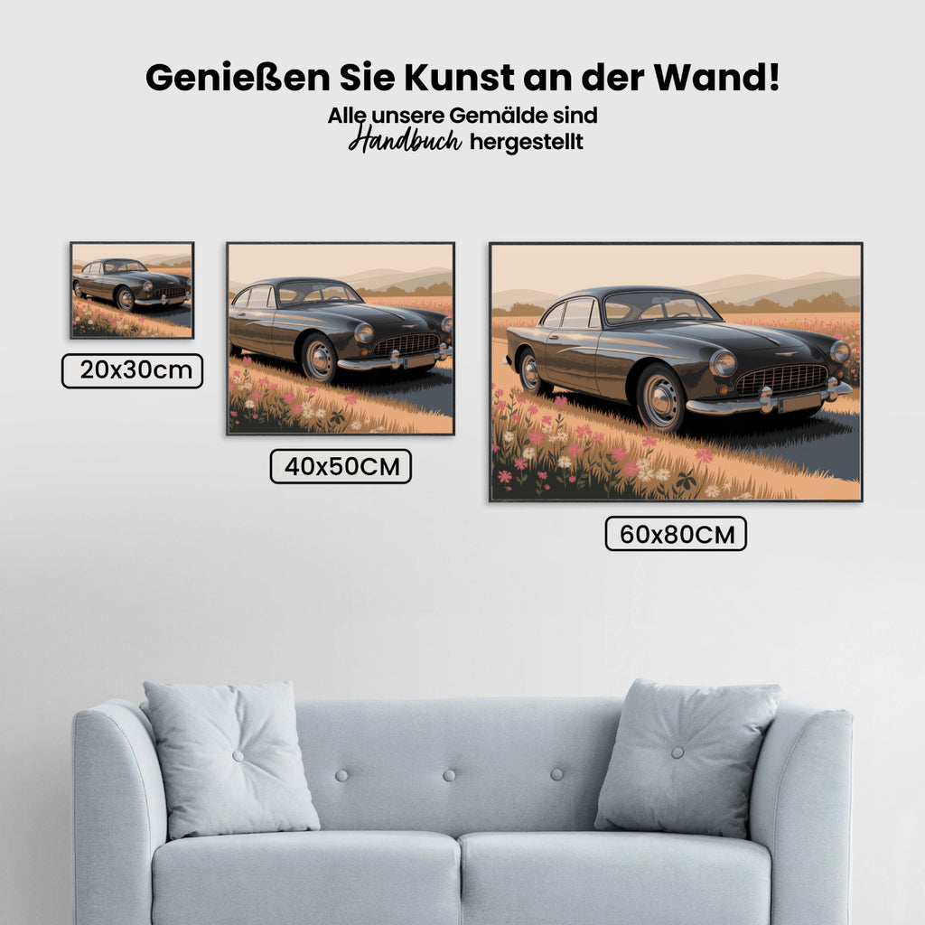 Malen nach Zahlen – Vintage-Auto in einem Blumenfeld V2-2