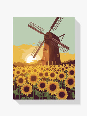 Malen nach Zahlen - Windmühle in einem Sonnenblumenfeld