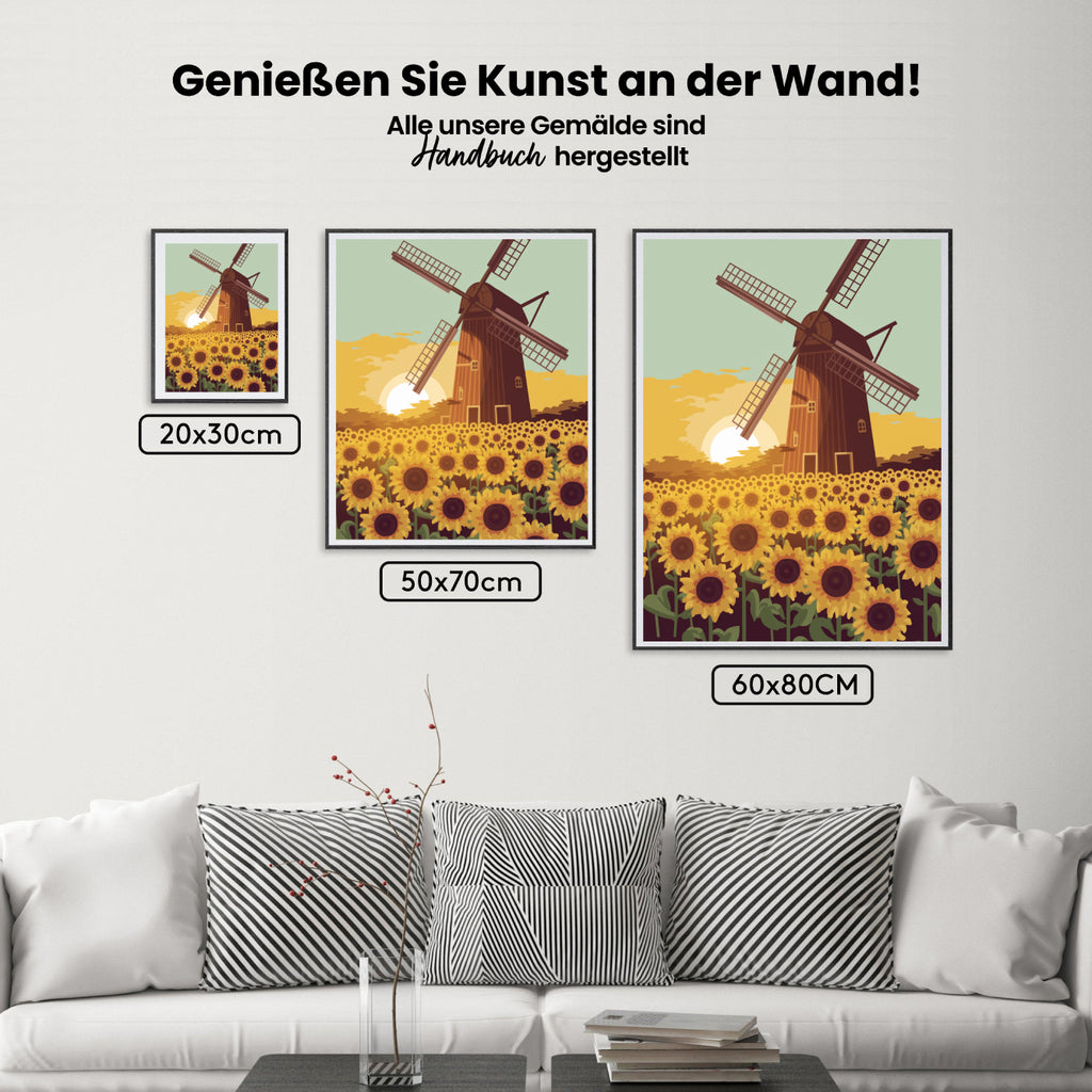 Malen nach Zahlen – Windmühle in einem Sonnenblumenfeld-2