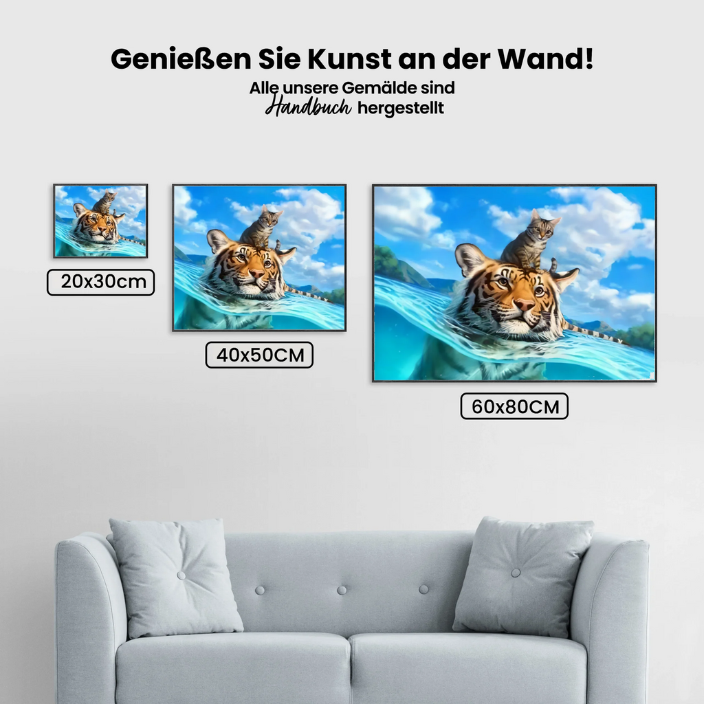 Malen nach Zahlen – Katze und Tiger im Meer