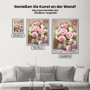 Malen nach Zahlen – Weiße rosa Blumen in Vase