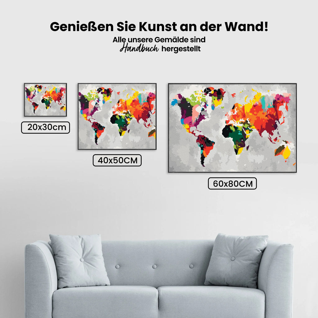 Malen nach Zahlen – Weltkarte (Brauntöne)