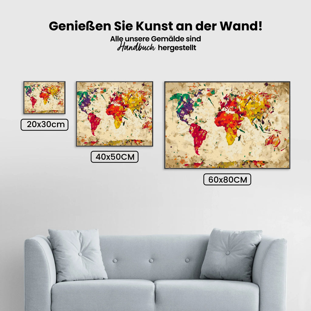Malen nach Zahlen – Weltkarte (Farbpunkte)