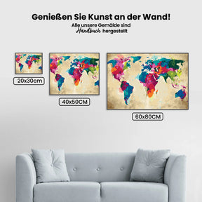 Malen nach Zahlen - Weltkarte (bunt)