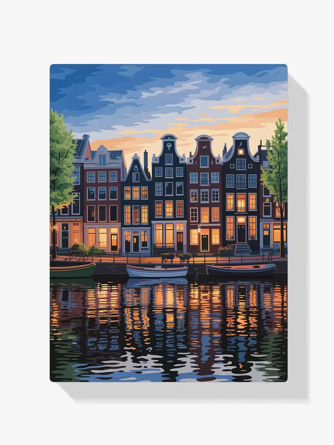 Malen nach Zahlen - Amsterdamer Grachtenhäuser bei Sonnenuntergang