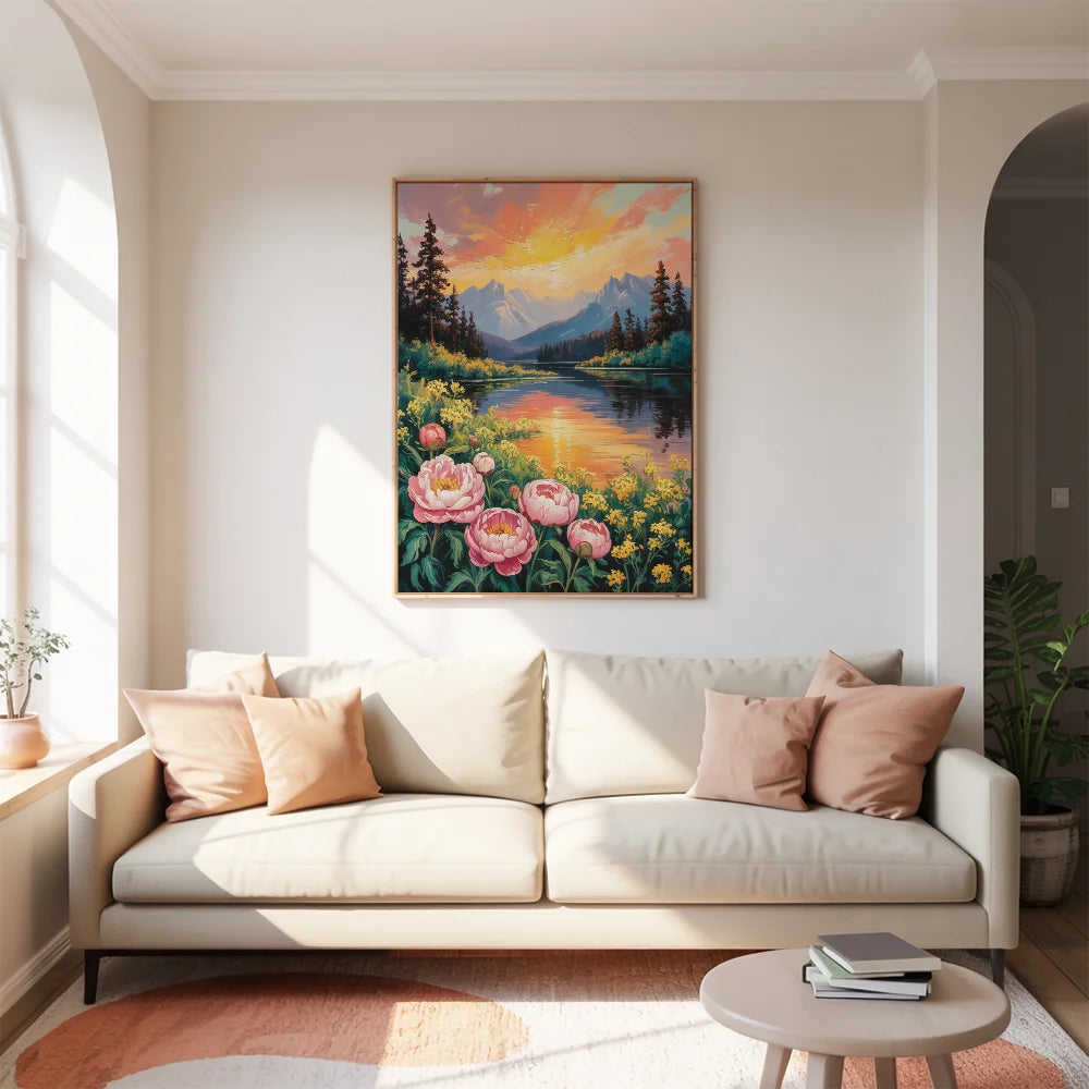 Malen nach Zahlen - Berglandschaft mit Wildblumensee
