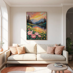 Malen nach Zahlen - Berglandschaft mit Wildblumensee